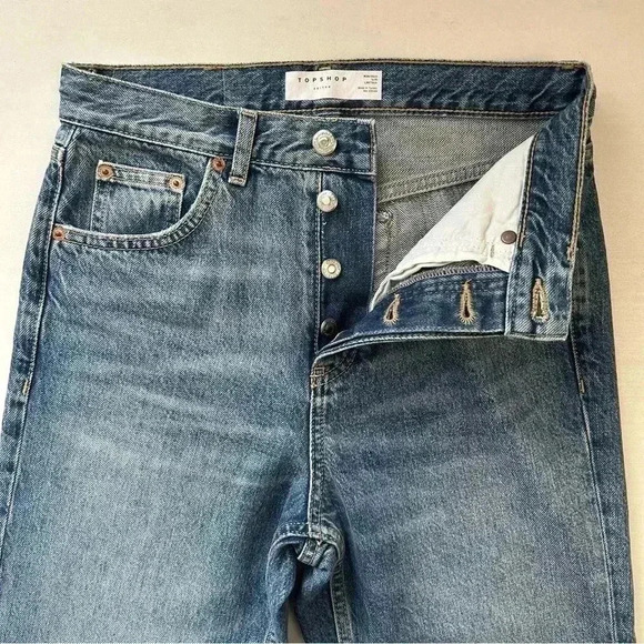 Topshop Editor Jeans High Rise Straight Leg Denim Cropped Button Fly Blue 26 - Picture 12 of 16